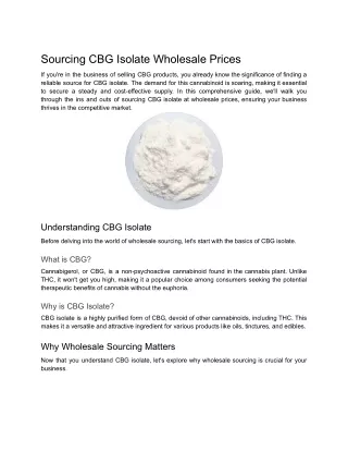 Sourcing CBG Isolate Wholesale Prices