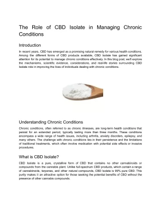 The Role of CBD Isolate in Managing Chronic Conditions