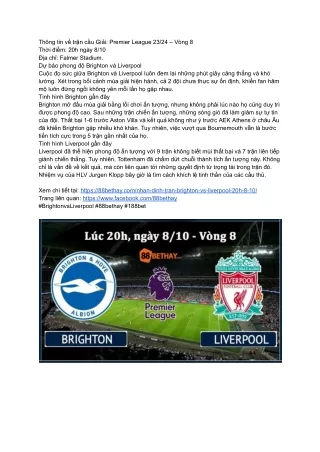 Brighton vs Liverpool (20h, 8_10) - Cuộc so tài đầy kịch tính tại 88bethay.