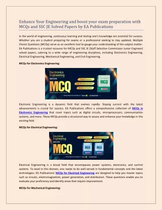 Enhance Your Engineering and boost your exam preparation with MCQs and SSC JE Solved Papers by EA Publications