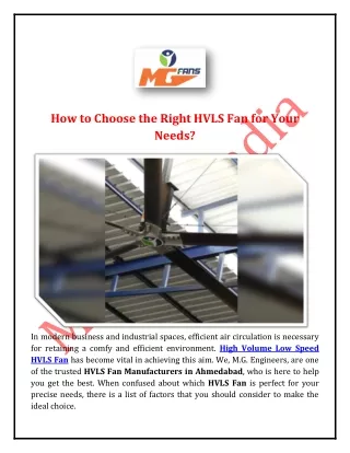 How to Choose the Right HVLS Fan for Your Needs