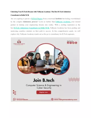 B.Tech Admission Consultants in Delhi NCR - Vidhyam Academy