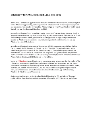 Pikashow for PC Download Link For Free