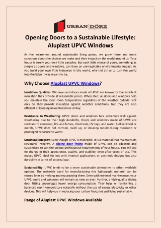 Opening Doors to a Sustainable Lifestyle Aluplast UPVC Windows