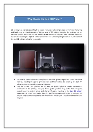 Why Choose the Best 3D Printer?