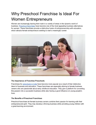 Why Preschool Franchise Is Ideal For Women Entrepreneurs