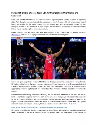Paris 2024 Embiid Chooses Team USA for Olympic Paris Over France and Cameroon