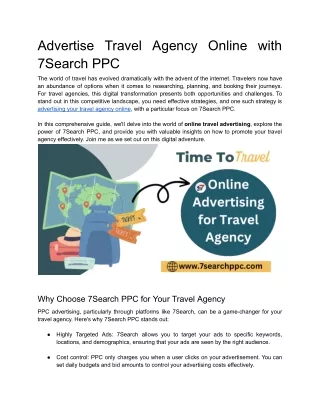 Advertise Travel Agency Online with 7Search PPC