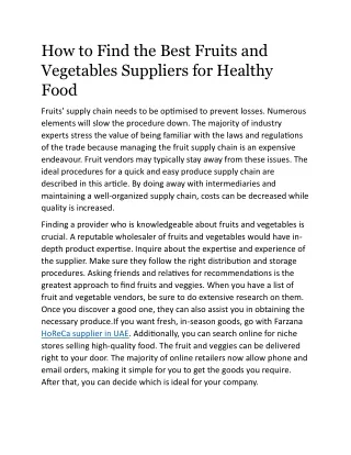 How to Find the Best Fruits and Vegetables Suppliers for Healthy Food horeca