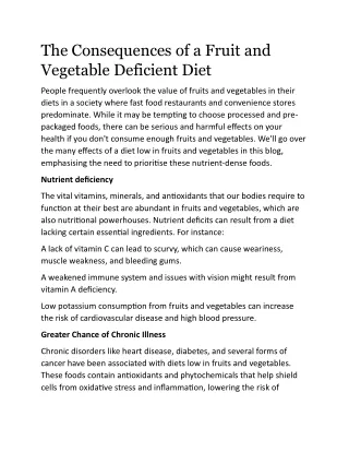 The Consequences of a Fruit and Vegetable Deficient Diet uae