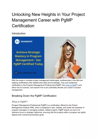 Unlocking New Heights in Your Project Management Career with PgMP Certification