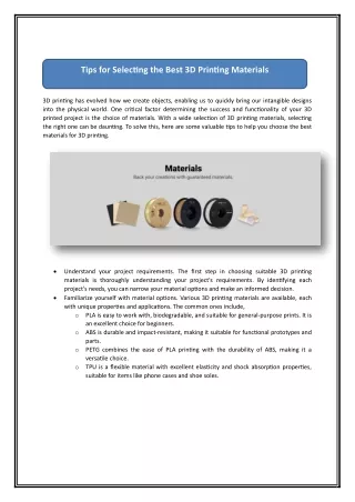 Tips for Selecting the Best 3D Printing Materials