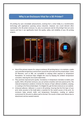 Why is an Enclosure Vital for a 3D Printer?