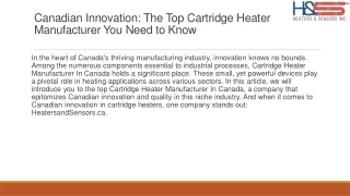 Canadian Innovation: The Top Cartridge Heater Manufacturer You Need to Know