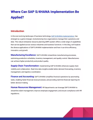 Where Can SAP S_4HANA Implementation Be Applied_