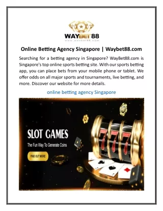 Online Betting Agency Singapore