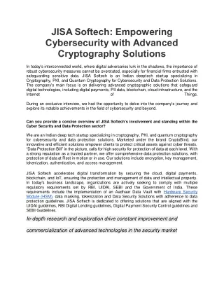 JISA Softech: Empowering Cybersecurity with Advanced Cryptography Solutions