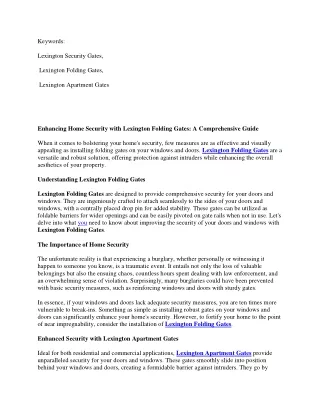 Enhancing Home Security with Lexington Folding Gates A Comprehensive Guide