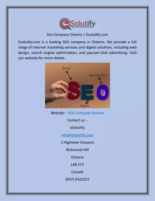 Seo Company Ontario  Esolutify