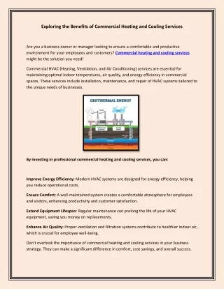 Exploring the Benefits of Commercial Heating and Cooling Services