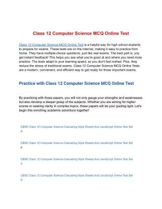 Class 12 Computer Science MCQ Online Test