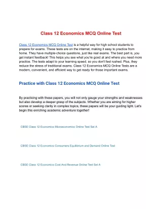 Class 12 Economics MCQ Online Test
