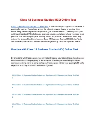 Class 12 Business Studies MCQ Online Test
