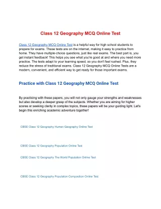 Class 12 Geography MCQ Online Test