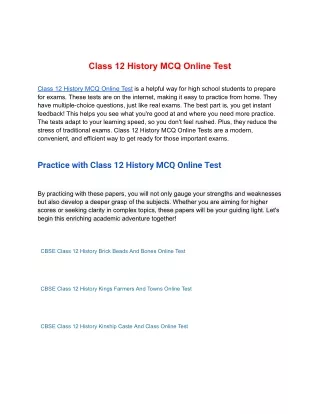 Class 12 History MCQ Online Test