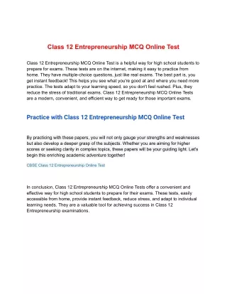 Class 12 Entrepreneurship MCQ Online Test