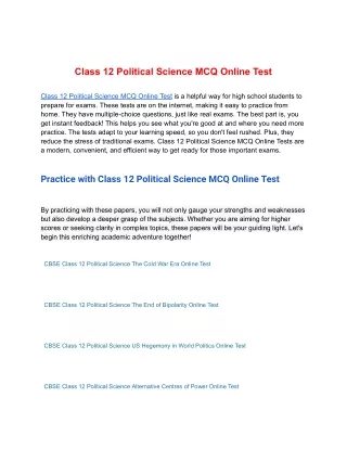 Class 12 Political Science MCQ Online Test