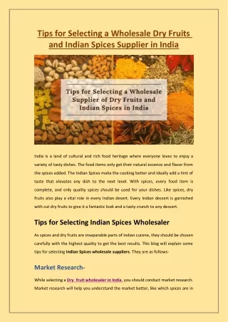 Tips for Selecting a Wholesale Dry Fruits and Indian Spices Supplier in India