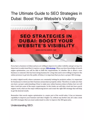 The Ultimate Guide to SEO Strategies in Dubai Boost Your Website's Visibility