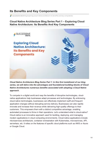 Exploring Cloud Native Architecture: Its Benefits And Key Components