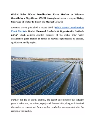 Solar Water Desalination Plant Market