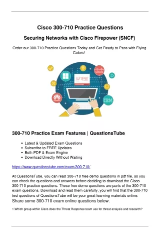 Ace Your Cisco 300-710 Exam On the First Try - Prepare with Actual Questions