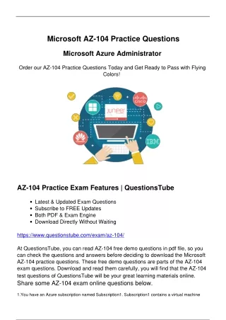 Ace Your Microsoft AZ-104 Exam On the First Try - Prepare with Actual Questions