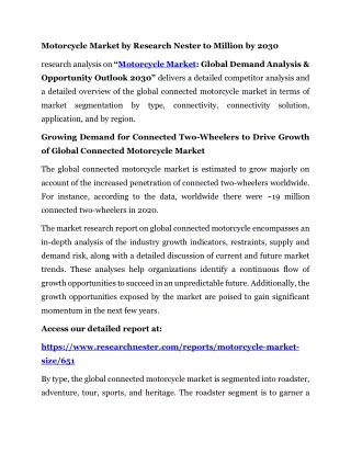 Motorcycle Market Motorcycle Market by Research Nester to Million by 2030