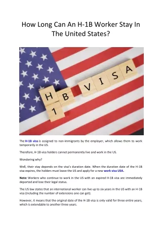 How Long Can An H-1B Worker Stay In The United States