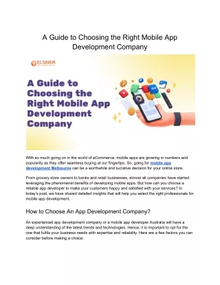 A Guide to Choosing the Right Mobile App Development Company