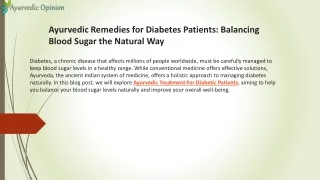 Ayurvedic Treatment For Diabetic Patients