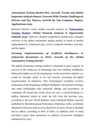 Automation Testing Market Challenges & Drivers 2035