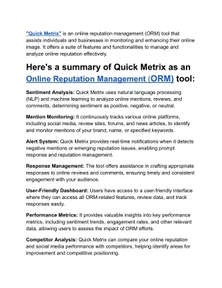 Quick Metrix-AI-Enhanced Online Reputation Management