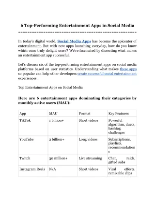 6 Top-Performing Entertainment Apps in Social Media