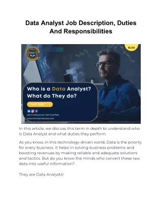 Data Analyst Job Description, Duties And Responsibilities