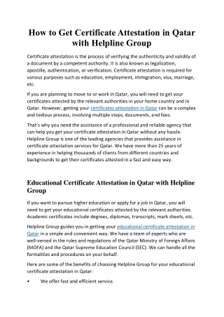 How to Get Certificate Attestation in Qatar with Helpline Group