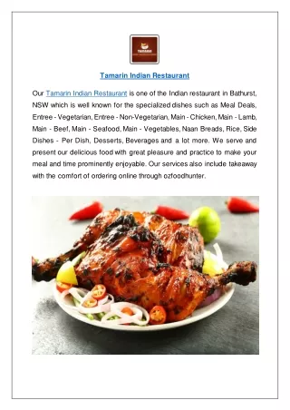 Grab Extra 15% off, Order Now - Tamarin Indian restaurant menu