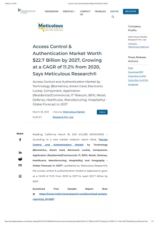 Access Control Market to be Worth $17.4 Billion by 2030