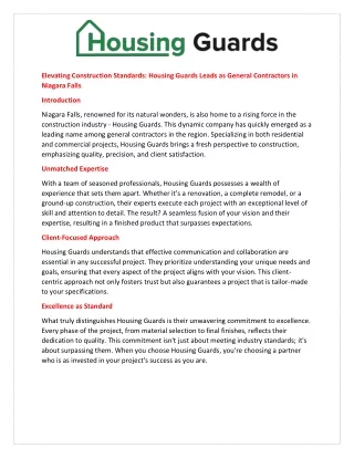 Elevating Construction Standards: Housing Guards Leads as General Contractors in