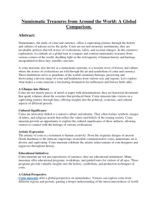 Numismatic Treasures from Around the World - A Global Comparison